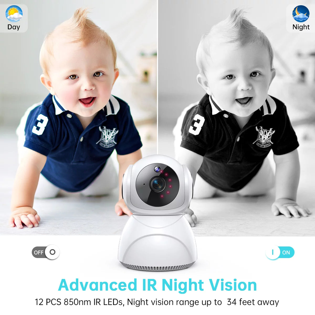 Baby Monitor -3K 5MP Video Baby Monitor with Camera and Audio - Baby Monitor Wifi Smartphone with Night Vision, Video Recording, App Control, Motion Detection/Tracking, 2-Way Audio